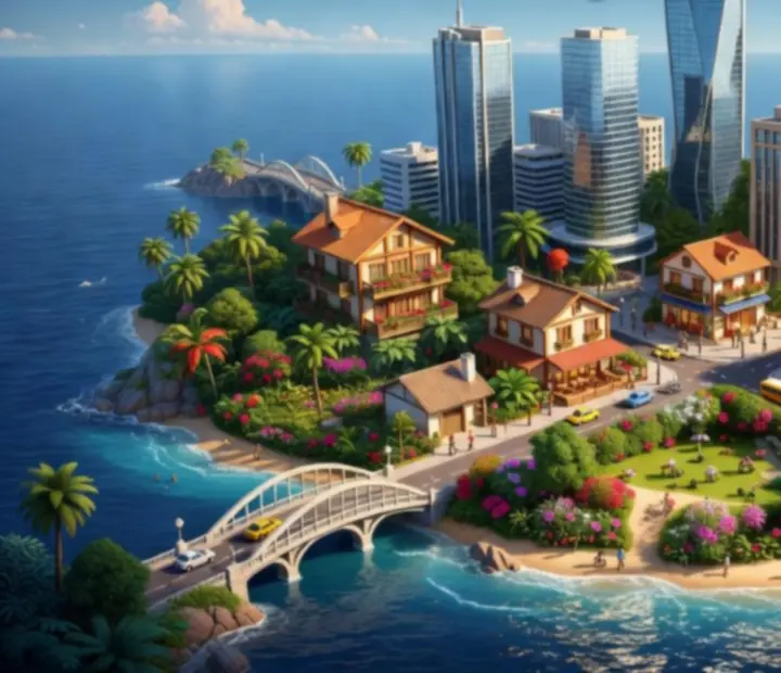 Izometrický pohled na ostrovní město z City Island 5