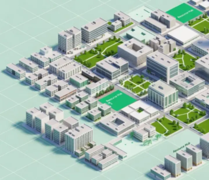 Isometrická mřížka města s budovami a ulicemi v City Island 5